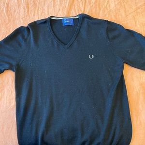 Fred Perry V-neck Sweater - 100% Merino Wool - Size L